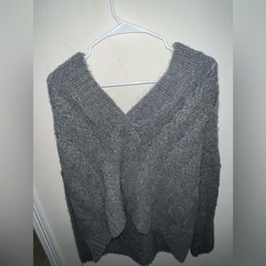 Cropped Off the Shoulder Grey American Eagle Knitted Sweater